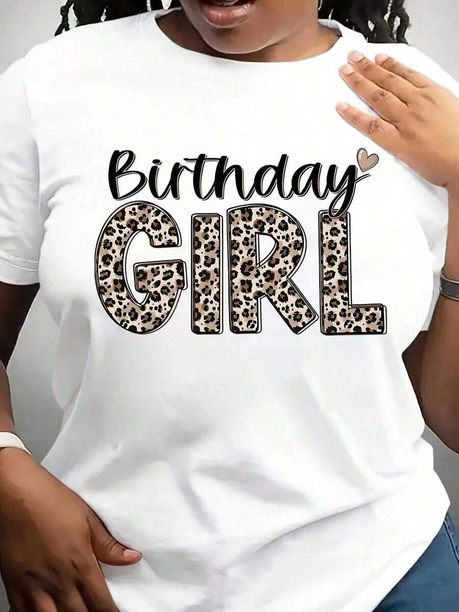 Camiseta con Estampado 'Reina de Cumpleaños' para Mujer de Talla Grande, Camiseta de Cumpleaños, Camiseta Casual de Manga Corta con Cuello Redondo, Adecuada para el Verano, Ropa de Fiesta, Camiseta con Diseño Divertido, Perfecta como Regalo de Cumpleaños - Blanco - Ver 1