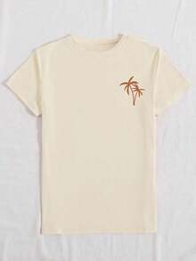 1 Piece Fashion Casual For Men And WomenCamiseta de playa con estampado de árbol de coco vintage, cuello redondo, manga corta casual, ropa de mujer para vacaciones de primavera y verano.Camiseta gráfica con el mensaje "SUNSHINE State Of Mind" para mujer. Versátil, fácil de combinar, adecuada para el uso diario, estilo urbano, conjuntos de vacaciones y ropa de fin de semana. - Albaricoque - Ver 3