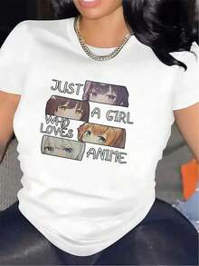 100% Cotton Short-Sleeved T-Shirt For Anime Fans, Made Of Lightweight, Comfortable And Durable Fiber, Perfect For Casual Wear At Home Or Outings, With A Cute Anime Design With The Inscription "Who Loves Anime" - 白色 - 查看 6