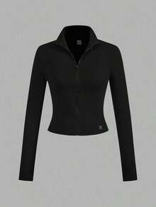 2 piezas Conjunto versátil de ropa deportiva de punto blanca y negra para yoga y fitness, camiseta de manga larga con cremallera y bordado gráfico de letras, elegante para otoño/invierno - Multicolor 3 - Ver 5