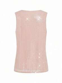 Blusa sin mangas con ribete de volantes, blusas sin mangas de verano elegantes para damas - Rosa - Ver 4