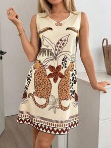 Vestido de verano casual con estampado tropical para vacaciones de mujer - Multicolor - Ver 7