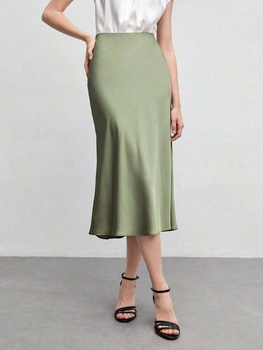 Falda básica de corte A para mujer, adecuada para ir al trabajo, negocios, uso casual, oficina, atuendo formal elegante para damas, otoño - verde menta - Ver 1
