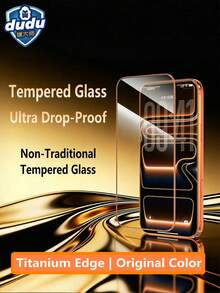 dudu Protector de pantalla de vidrio templado con marco de aleación de titanio Apple Naranja - Super resistente a golpes, compatible con iPhone 17 Pro Max/17 Pro/17/16 Pro Max/16 Pro, protector de vidrio templado, marco de aleación de titanio, marco de metal super absorbente de golpes, color original resistente a arañazos y al desgaste, alta definición transparente de cobertura completa, compatible con funda de teléfono - Borde metálico de titanio naranja HD - Ver 4