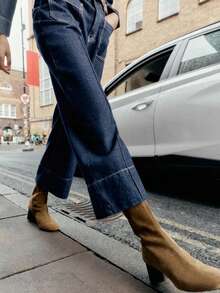 Botas de tacón grueso versátiles para otoño/invierno 2025, botas de tobillo elásticas vintage de tacón alto sexy para mujeres - Caqui - Ver 2