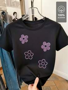 Flor de cuentas moradas - 100% Camisa - Negro - Ver 4