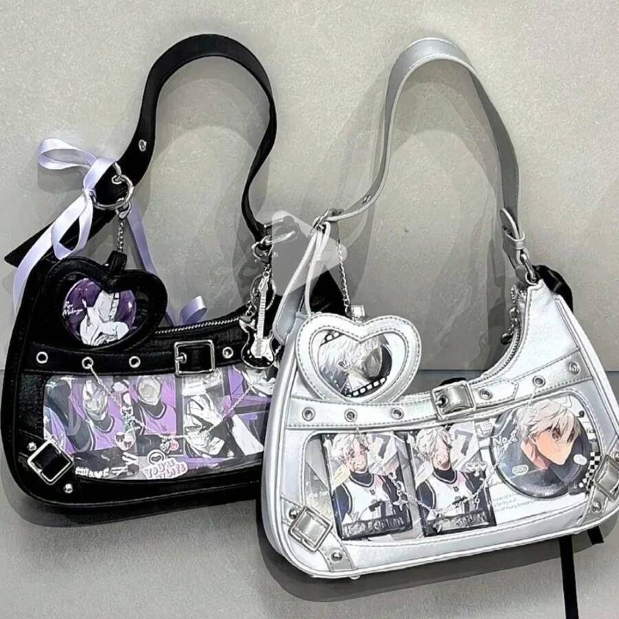 Cute Y2k Womens Shoulder Bag Fashion Elegant Sweet Jk Ita Bag Transparent Literary Kawaii Exquisite Female Handbag Purse - 黑色 - 查看 1