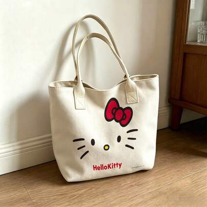 Miniso Sanrio Hello Kitty 简约帆布手提包，米白色单肩包，日常使用