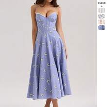 Strapless Printed Dress New Arrival Elegant And Slim Style - Light Blue - View 11
