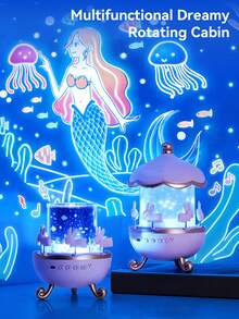 1pc OneFire Music Box Star Projector Night Light, RGB Ambient Lamp, Comes With 6 Projection Slides And Bluetooth Speaker, Creative Gift For Children And Girls Bedroom Decor - View 10