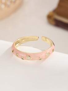 Nhẫn hình trái tim và bướm màu hồng mạ vàng 18K dễ thương, đính đá Cubic Zirconia, nhẫn hở có thể điều chỉnh kích thước, trang sức ngọt ngào và lãng mạn dành cho nữ. - Nhiều màu - Xem 37