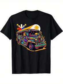 Camiseta Unisex de Jeepney Filipino y Bandera de Filipinas - Diseño Cultural Divertido con Gráfico de Vehículo Jeepney, Tela Cómoda y Elástica, Ropa Casual para Todas las Estaciones, Regalo de Orgullo Filipino (Unisex) - Negro - Ver 6
