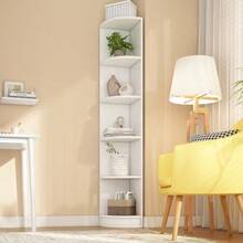 Librería esquinera, estante, estante de almacenamiento, material MDF, estante de cinco niveles, forma simple, alta capacidad de carga, blanco - Blanco - Ver 3
