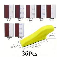 36/71/141件套手动砂磨工具，3.5英寸 x 1英寸迷你细节指形砂磨块，适用于小空间的迷你砂磨工具，80-600目干湿两用魔术贴砂纸，适用于木工项目 - 紅木色 - 查看 12