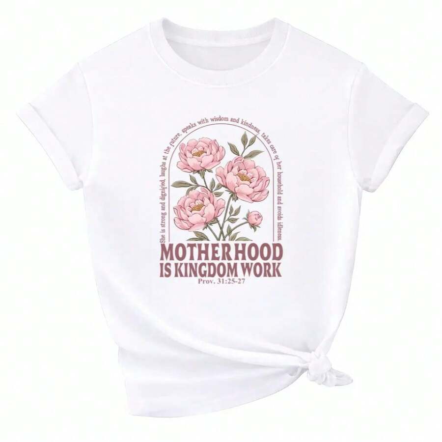 Camiseta Retro "La Maternidad es Trabajo de Reino", Camiseta para el Día de la Madre, Regalo para Mamá Cristiana, Camiseta Religiosa Boho con Estampado Floral Bíblico, Camiseta "Vida de Mamá" - Blanco - Ver 1