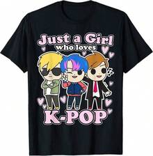 Camiseta de K-Pop "Just A Girl Who Loves K-Pop" de una banda de pop coreana, conjuntos c￳modos y duraderos para padres e hijos, hechos de algod￳Cigarro de 180g.Conjuntos familiares a juego: el material de puro algod￳n es perfecto para el uso diario.blusas para mujer playeras de mujer vestidos casuales para mujer y2k playeras deportivas para mujer verano camisetas ropa de mujer Fashion Perfect For Daily - Negro - Ver 6