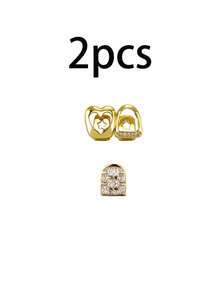 6PCS Gold Grillz For Teeth,Gold Plated Diamond Grillz Set,Hip Hop Teeth Grillz With Fitting Tool,Custom Fit Iced Out Fake Tooth Caps For Men & Women - Gold - View 5