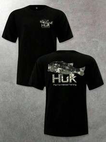 Camiseta Casual de Cuello Redondo para Hombre HUK - Diseño Gráfico de Pez Camuflado, 220g de Algodón Suave, Camiseta de Manga Corta para Verano. - Negro - Ver 8
