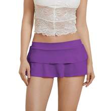 Minifalda de cintura baja para mujer, falda con dobladillo con volantes de Color sólido, lencería Sexy, faldas calientes de verano - Negro - Ver 4