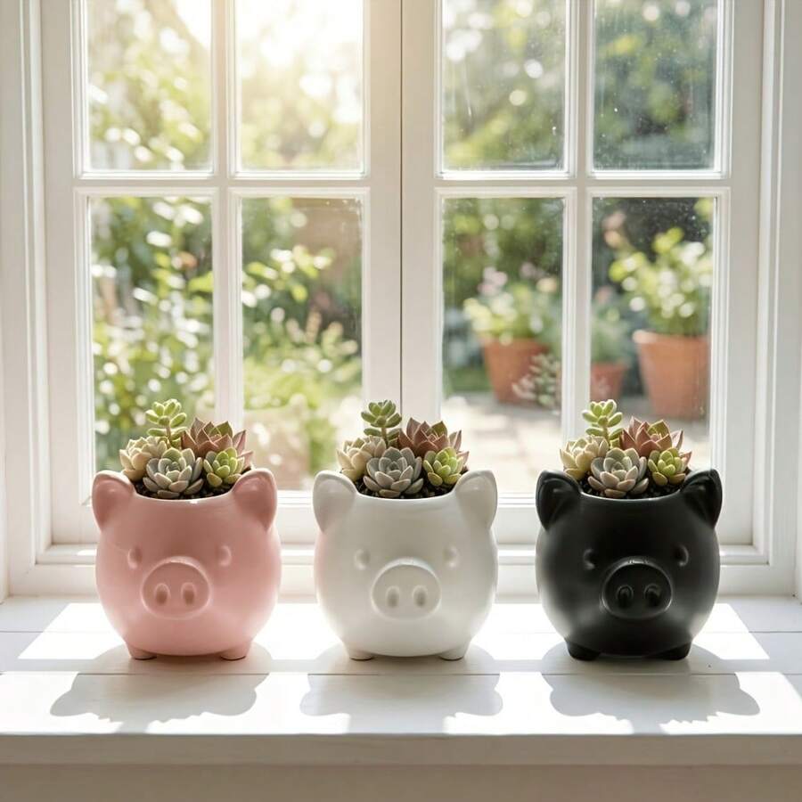 1PC 3D Printed Mini Pink Pig Flower Pot With Drainage Hole, Cute Animal Shaped Planter, Perfect For Succulent Planting. Great As An Easter Gift And Home Decoration For Desktop And Balcony - A - View 1