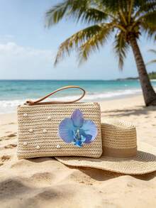 Túi cầm tay rơm phong cách Bohemian màu xanh hoa lan & ngọc trai, ví đeo cổ tay dệt sợi raffia với ngọc trai giả, túi rơm kéo khóa đi biển mùa hè, hoàn hảo để đựng điện thoại, chìa khóa, mỹ phẩm & các vật dụng nhỏ thiết yếu, lý tưởng cho phụ nữ, con gái, những người yêu biển & khách du lịch, phù hợp cho các chuyến đi biển, tiệc bể bơi, kỳ nghỉ & dạo phố thường ngày, tuyệt vời làm quà tặng kỳ nghỉ hè, sinh nhật & phù dâu, đa năng như ví cầm tay, túi đeo cổ tay, túi đi biển & túi đựng đồ du lịch - Nhiều màu - Xem 7