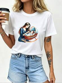 Camiseta Suave "Amor de Madre" 180G - El Regalo Perfecto para el Día de la Madre para Familiares y Amigos |   Diseño de Mamá a la Moda |   Tops Casuales de Verano para Mujer - Blanco - Ver 1