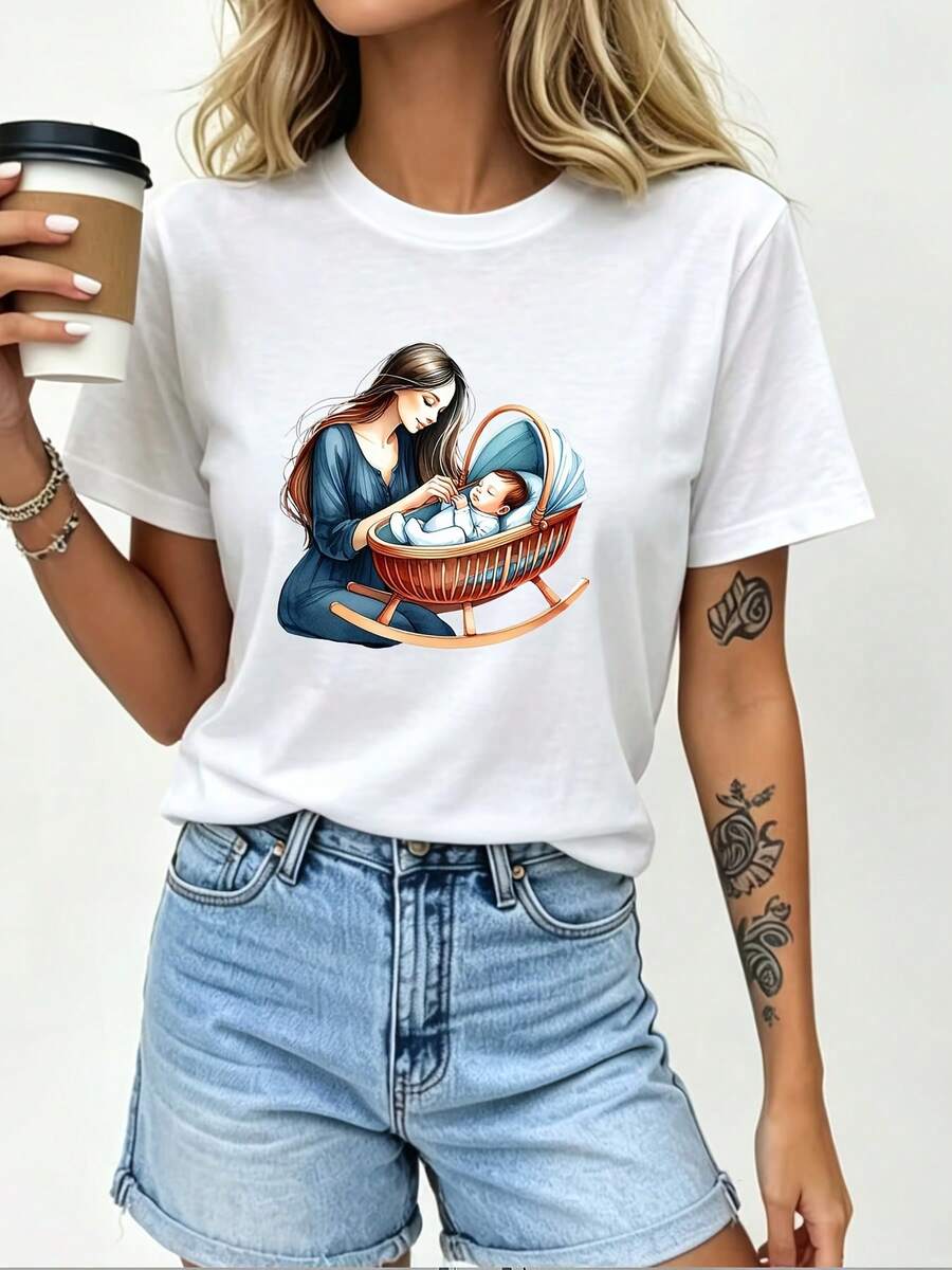 Camiseta Suave "Amor de Madre" 180G - El Regalo Perfecto para el Día de la Madre para Familiares y Amigos | Diseño de Mamá a la Moda | Tops Casuales de Verano para Mujer - Blanco - Ver 1