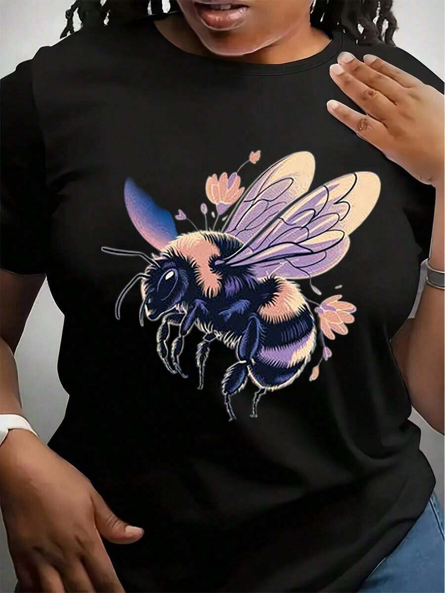 Camiseta Vintage de Abeja, Camiseta Retro con Arte de Abeja, Camiseta con Gráfico de Insecto Floral, Regalo Caprichoso para Amantes de la Naturaleza, Top Único de Estilo Campestre - Negro - Ver 1