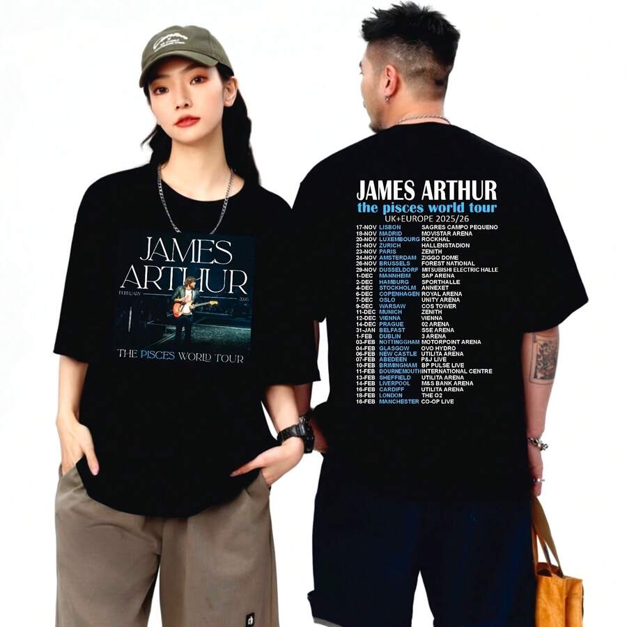 Pisces World Tour Dates 2026 Music Fan T-Shirt Reprint - 黑色 - 查看 1