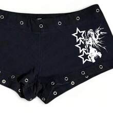Moda femenina emo, ropa casual negra con estampado de uñas, estilo Y2K, sexy, ajustada, versátil, de cintura baja, gótica, hip-hop, estilo urbano - Ey - Ver 2