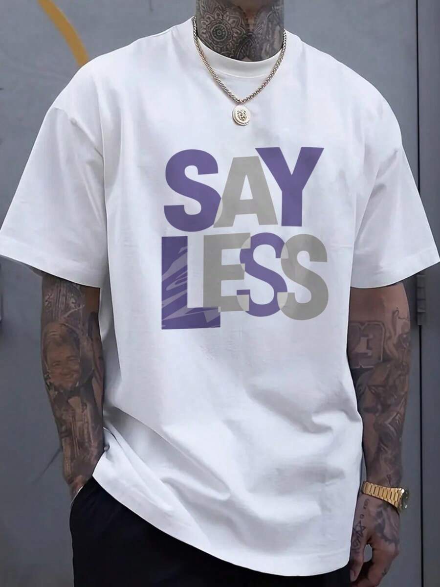 SAY LESS T-Shirt - Simple, Casual 100% Cotton T-Shirt With A Round Neck And A Subtle SAY LESS Print, Ideal As A Gift, Valentine's Day Present, Or For Everyday Wear, Suitable For All Seasons, For Husband, Wife, Boyfriend, Or Girlfriend. Loose And Comfortable. - White - View 1