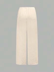 Pantalones anchos de verano para mujer con cintura anudada y unicolor - Albaricoque - Ver 7