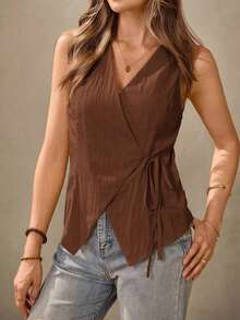 estilo BOHO casual de estilo campestre estadounidense en color crema amarillento, con tirantes delgados, adecuado para maestras, oficina, viajes, con aspecto vintage. Blusa de verano para mujer en color amarillo claro, top de verano para muj - Marrón - Ver 3
