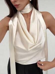 Top elegante y sexy de verano con escote profundo y espalda descubierta, ideal para dama de honor, boda, fiesta, cita romántica o vacaciones - Albaricoque - Ver 7