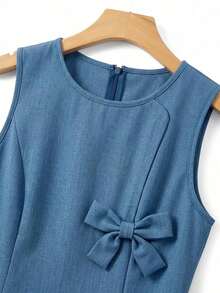 Vestido de línea A con cintura ceñida, decorado con lazo, a rayas azul y blanco, adecuado para la escuela, picnic de fin de semana, salida casual con amigos, de estilo fresco y dulce - Azul - Ver 3