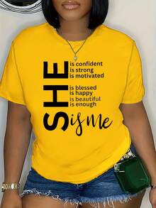 Camiseta estampada de cuello redondo en talla grande - Amarillo - Ver 12