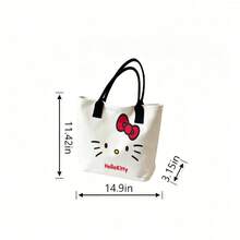 Miniso Sanrio Hello Kitty Minimalist Face Canvas Tote Bag, Off-White Shoulder Bag For Daily Use - Black - View 6