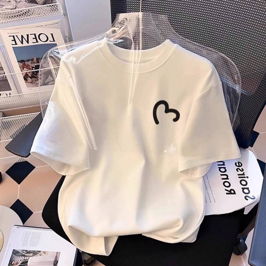 Women's Casual Printed T-Shirt, Short Sleeves, Round Neck, Spring/Summer Urban Fashion Unisex T-Shirt. SWMP - 125白色 - 查看 1
