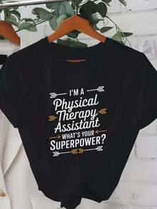 Limited Edition Women's Graphic T-Shirt, Physiotherapy Assistant, Super Durable - Funny Physiotherapist Slogan, Casual Crew Neck T-Shirt, Humorous Healthcare Worker Design, Comfortable Fit Crew Neck Top, Funny Physiotherapy Clothing For Women, Lightweight Cotton - 黑色 - 查看 1