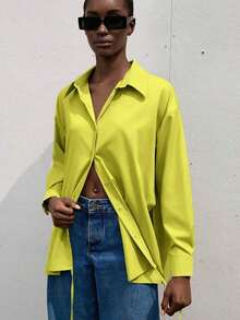 Aveloria Zanirela Camisa de trabajo con frente cruzado y envolvente sólido - Verde - Ver 6