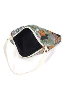 Floral & Leaf Sequin Mesh Decor Magnetic Triangle Handbag, Casual Beach Summer Vacation Style, Suitable For Party, Wedding, Prom (Pattern Random) - Multicolor - View 6