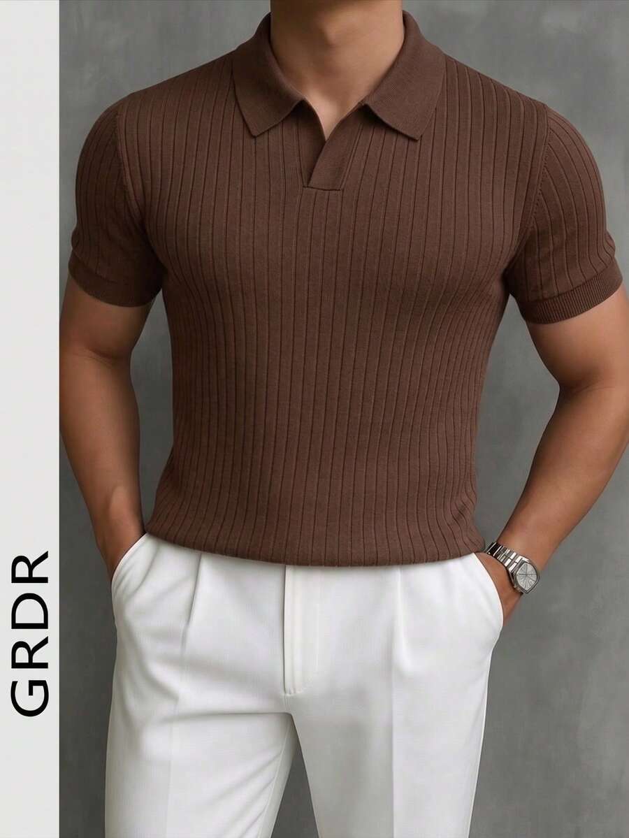 GRDR Men's Summer Solid Color Polo Collar Short Sleeve Knit Sweater, Suitable For Summer Outings, Essential For Fashionable Styling