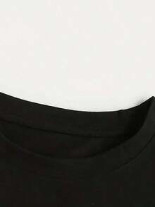 Camiseta de manga corta para mujer, camiseta con estampado de letras, top casual de manga corta y cuello redondo para verano y primavera, ropa de mujer - Negro - Ver 3
