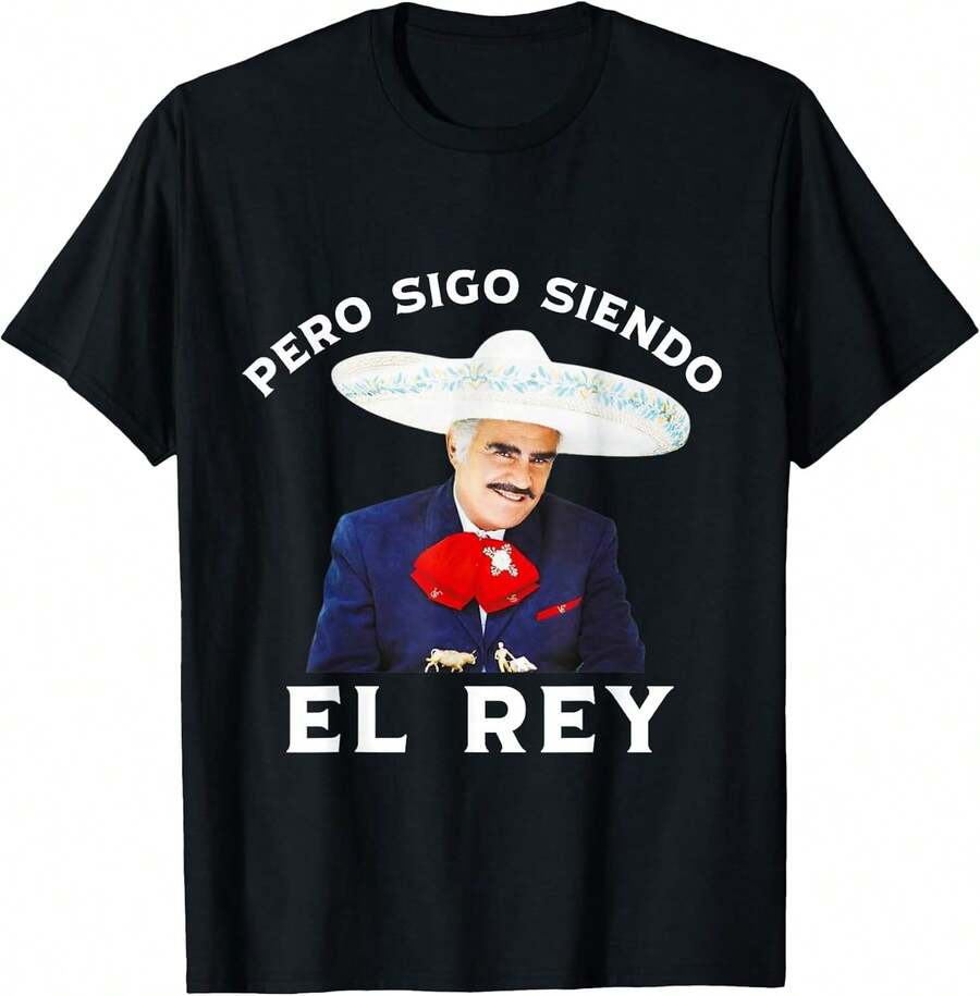 Camiseta unisex de manga corta, Chente Vicente Fernandez - Pero Sigo Siendo El Rey, camisetas mexicanas para hombre, spiderman, ,  women, romwe men, boho chic, regalos para maestros, camiseta de mujer, atuendos curvy para hombre, y2k - Negro - Ver 1