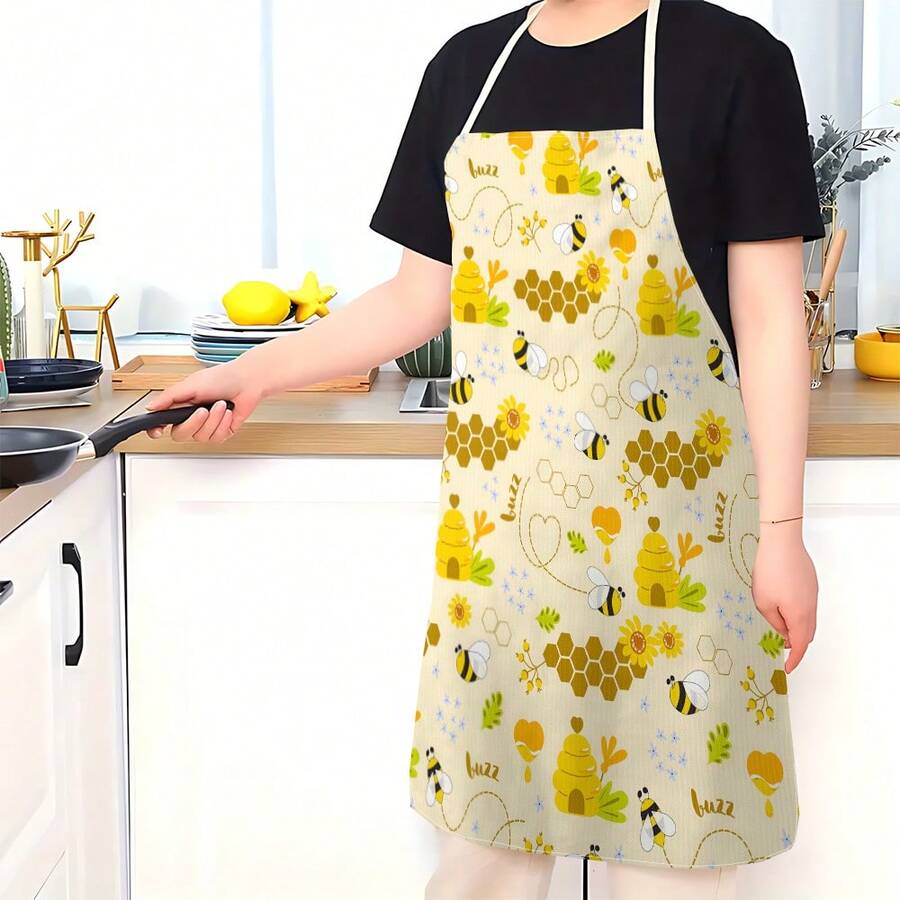1pc, Home Decor, Bee Pattern Printed Apron, Sleeveless, Neck Strap Design, Suitable For Cooking, Baking And Entertainment, Perfect For Home Dining, Parties, Outdoor BBQ Parties, Baking Apron|Bright Apron|Polyester Apron|Printed Apron - Multicolor - View 1