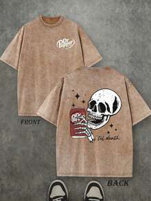 Camiseta de Halloween Dr. Pepper Skull, Camiseta Vintage Retro Lavada con Estampado a Doble Cara (Camiseta de Algodón Puro de 230 g/m²), Camiseta de Esqueleto de Halloween, Regalos de Halloween, Camisetas para Hombre y Mujer, Camiseta de Halloween Cómoda y a la Moda, Camiseta de Algodón Puro Estilo Urbano para Otoño (Estilo retro, unisex, de peso pesado) - Café integral - Ver 7
