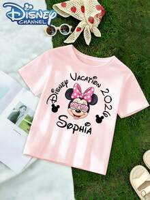 Disney Cute Cartoon Style Men's T-Shirt Minnie Mouse And Personalized Name Sophia Summer Outfit For Kids Gift For Children - 粉色 - 查看 2