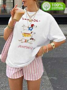 Imagen del artículo: Camiseta de manga corta holgada para mujer, diseño de perro (2) playeras de mujer - Blanco - Ver 7