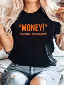 ¡Dinero! Es Hora De Baloncesto En Tennessee Camiseta De Fan Camiseta Estampada Camiseta, Camiseta De Cuello Redondo Casual De Manga Corta Cómoda Para Primavera Y Verano, Ropa De Mujer Summer Essentials,Summer Outfits For Women,Graphic Tees blusas para mujer camisa - Negro - Ver 1