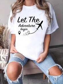 conjuntos de mujer2026Let The Adventure Begin - Camiseta de Viaje en Avión - Camisetas 100% Algodón para Mujer, Conjunto para el Día de la Madre Y2K, Tops de Verano, Lindos Tops de Verano, C - Blanco - Ver 6